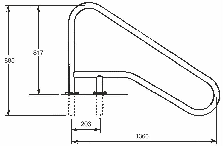 Žebříkové madlo 1360mm s pouzdrem a rozetou
